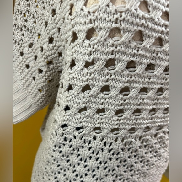 Allen B. By Allen Schwartz Women’s Tan Crochet Lace Pattern Short Sleeve Top - Picture 8 of 11